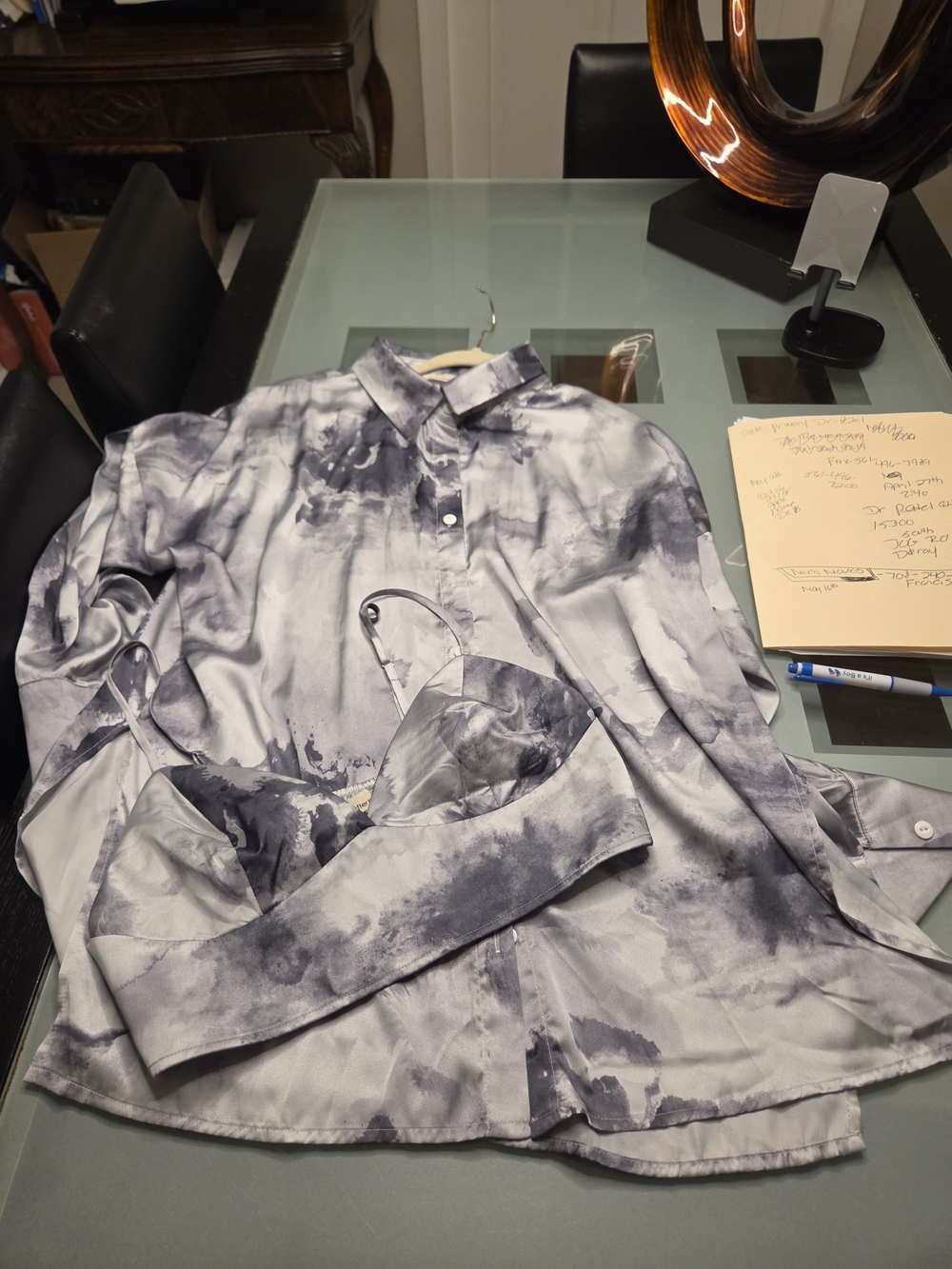 Womens Gray Tie-Dye Button-Up Shirt